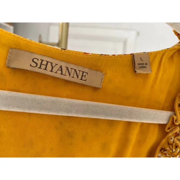 Shyanne Mustard Ditsy Floral Mini Dress Cottagecore Prairie Boho Romantic Garden - Picture 4 of 6